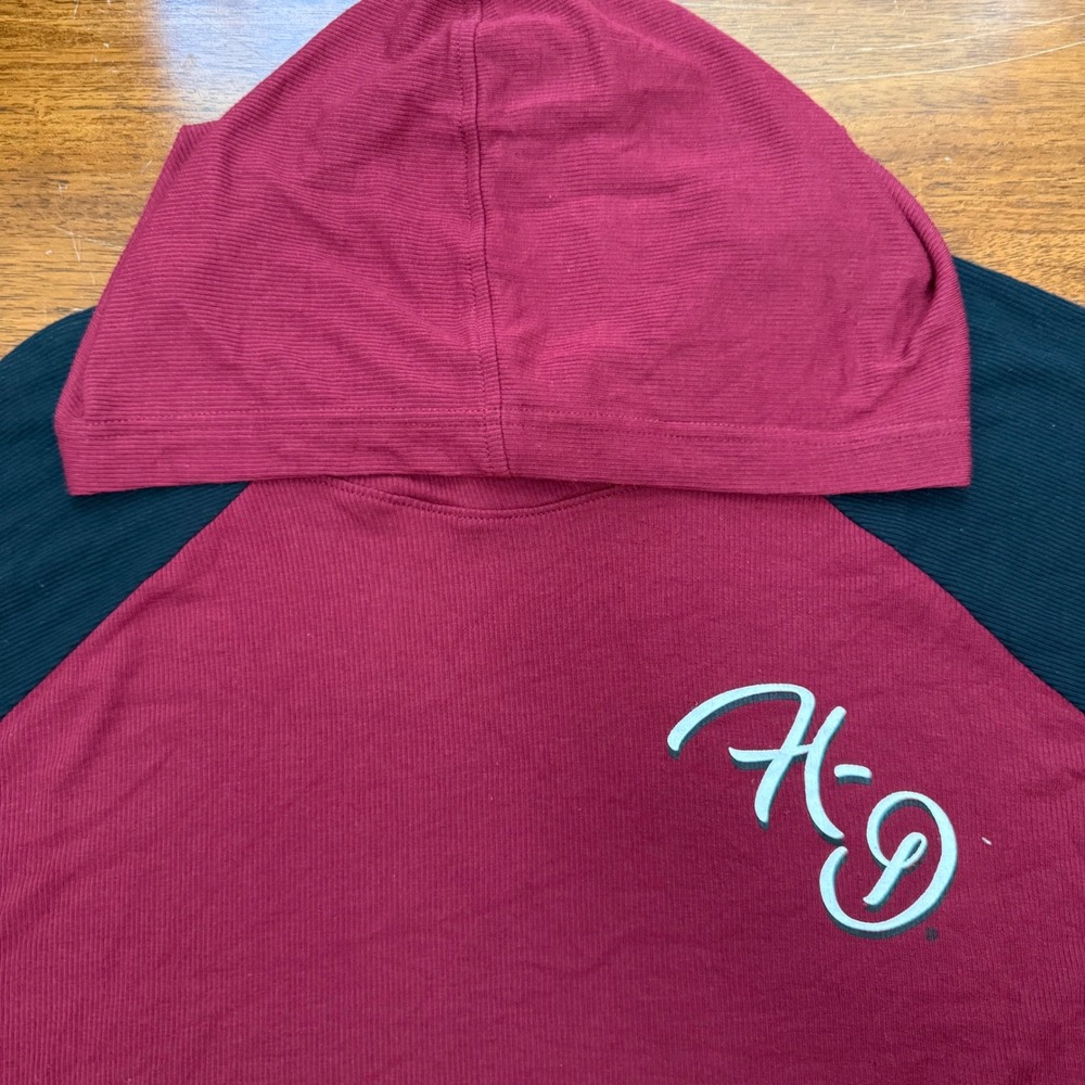 Harley Davidson Hoodie Womens 3W Red Black Raglan Long Sleeve Ribbed 96212-22VW - Picture 4 of 8